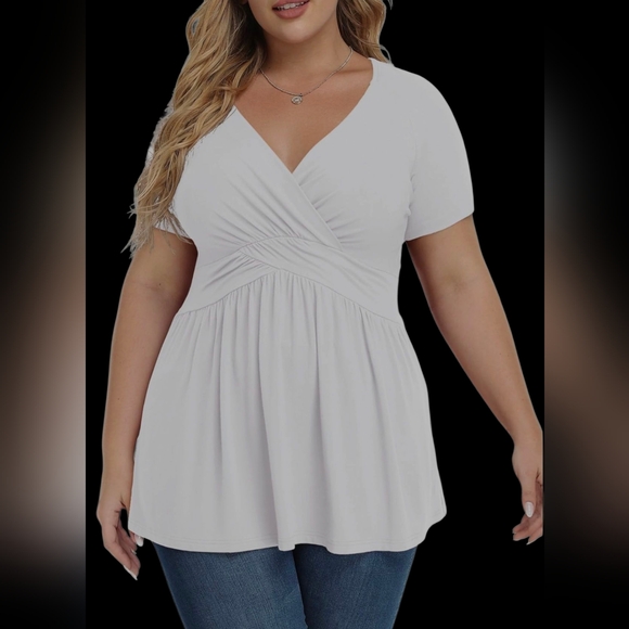 Tianzmu Tops - TIANZMU  Elegant White V-Neck Women's Top 3X